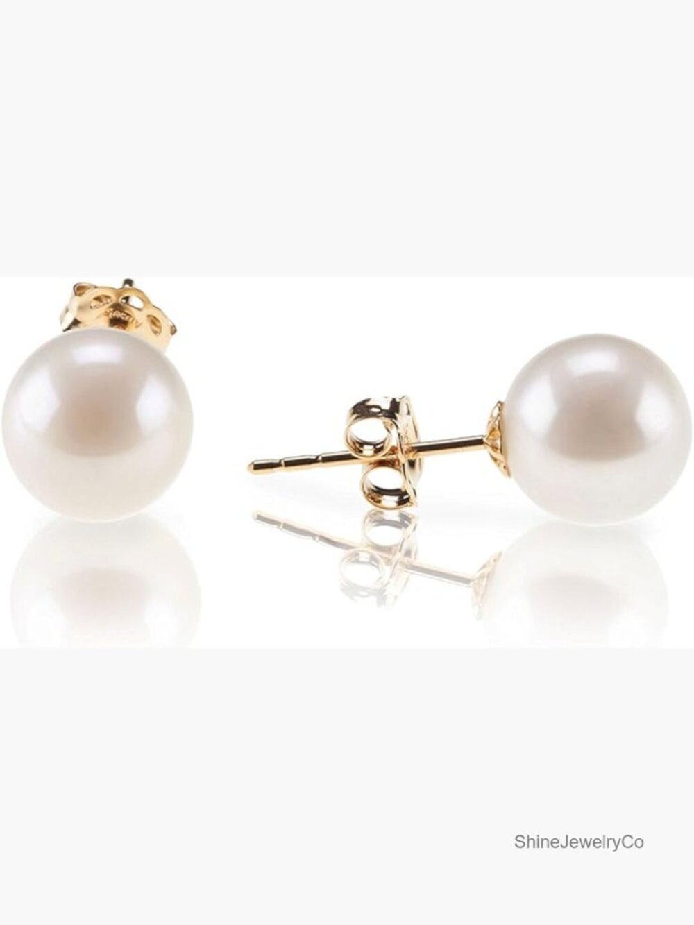 6mm Simulated Shell Pearl Stud Earrings with 14K Gold Plating 925 Sterling